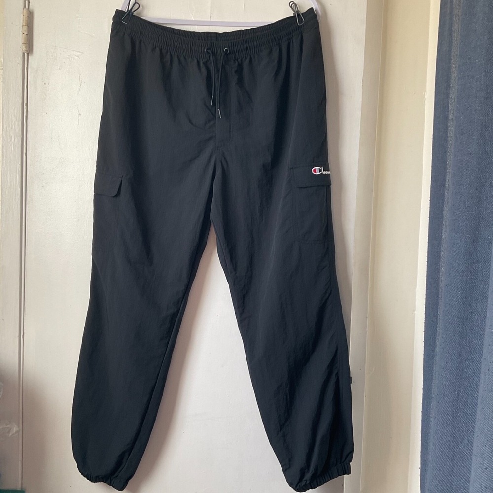 Champion‎ Drawstring Cargo Pants Black Waffle Weave Logo on Leg Mens 2XL